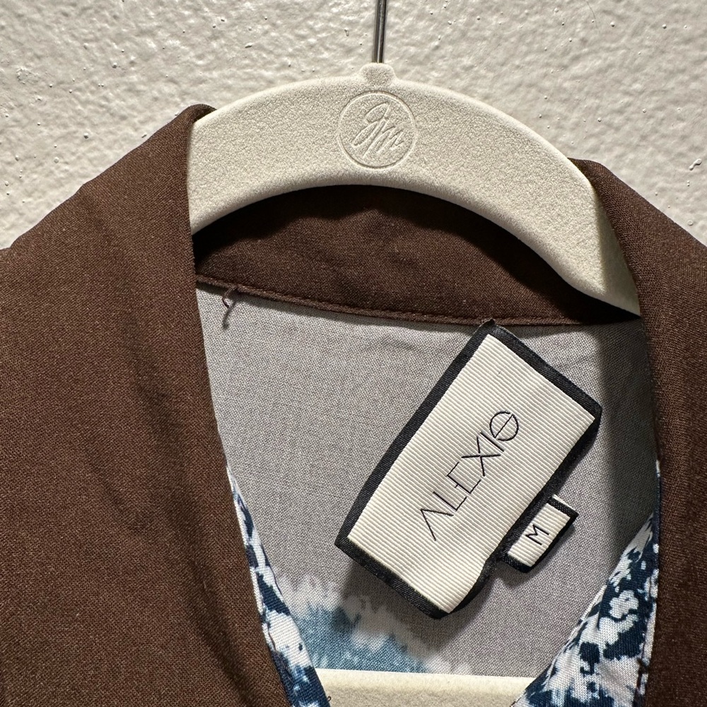 Alexis “Merlin” sapphire brown tie dye circle pattern button down blouse top S - Picture 7 of 9